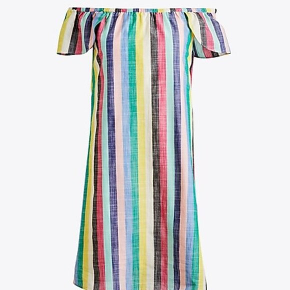 "NWT"‎ J.Crew Striped off-the-shoulder dress- Women's Size 00 - Picture 1 of 12